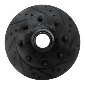 Ford E-150 Econoline Brake Rotor (1) - Front Right - R1 Concepts - Drilled & Slotted - Black - `95-`07